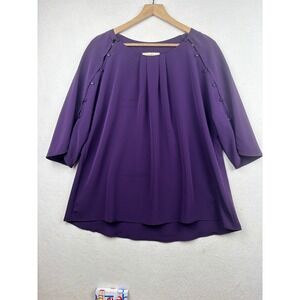 Lark & Ro Blouse Womens L Pleated Neck‎ Button Sleeve Minimalist